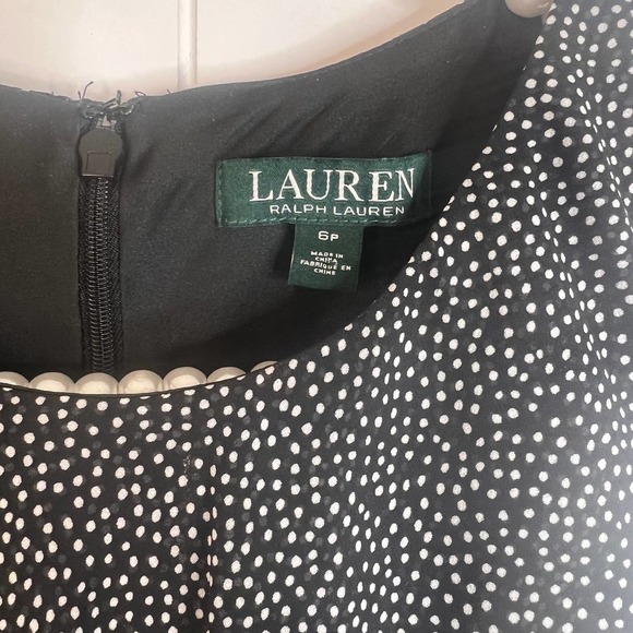 Lauren Ralph Lauren Black with White Polka Dot Shift Dress SZ 6P - Picture 4 of 8